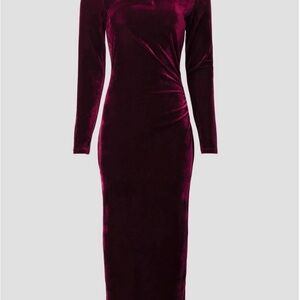 Reiss Velvet Long Sleeve Dress - Deep Burgundy